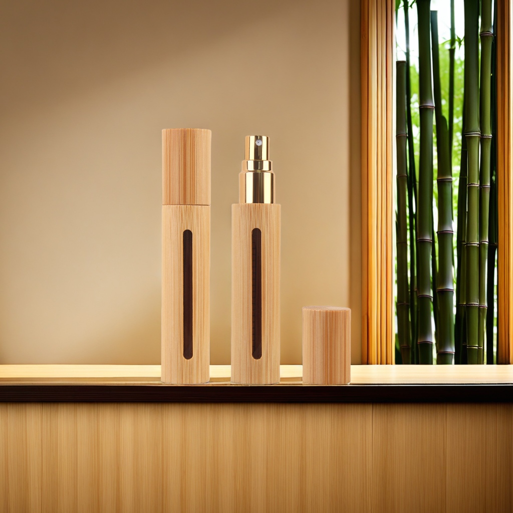 All-inclusive bamboo and wood windowed 10ml bamboo perfume sub-bottles, fine mist glass spray bottles, empty bottles in stock, essential oil sample sub-bottles, green, environmentally friendly and portable Item Picture