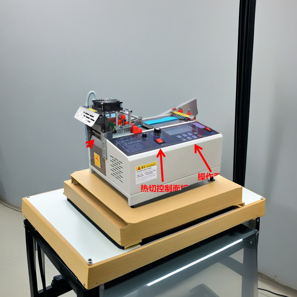 The fully automatic direct drive cutting machine for cold and hot cutting of webbing, zipper, ribbon, high head ring and waterproof ring cutting machine is highly efficient and convenient to operate before sewing Specification image