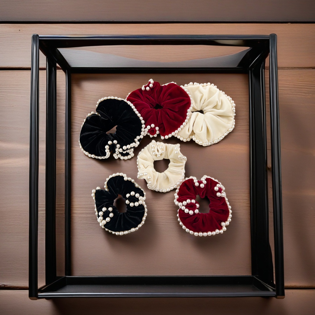 French elegant pearl large intestine hair band, high-end velvet small chanel-style hair tie, versatile style, hair tie, hair accessory, hair clip, ladies' preferred choice