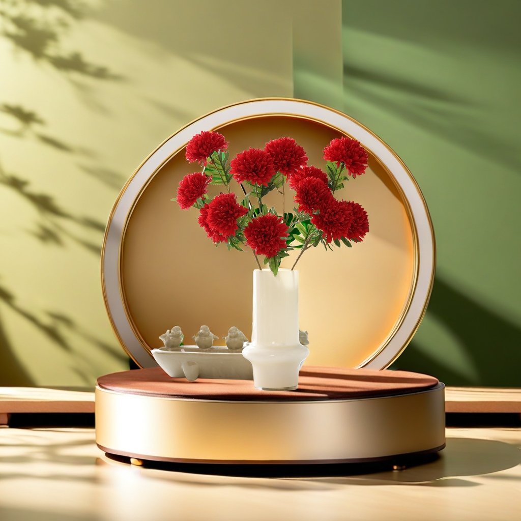 Factory direct sales of 3 round chrysanthemum artificial flowers, silk flowers, chrysanthemum home decoration scene arrangement, ball chrysanthemum artificial flower gift box, bright and realistic, with outstanding temperament Specification image