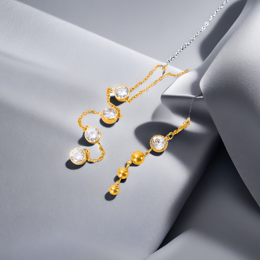 Cross-border trend titanium steel gold-plated round zircon necklace, high-end and versatile accessory, women's stainless steel necklace, exquisite accessory