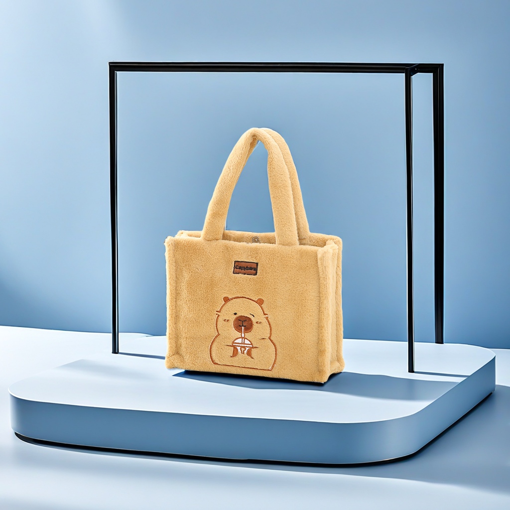 The new autumn and winter women's cute and versatile capybara cartoon plush single-shoulder handbag exudes a sense of high-end simplicity. The plush bag is fashionable and trendy details Picture