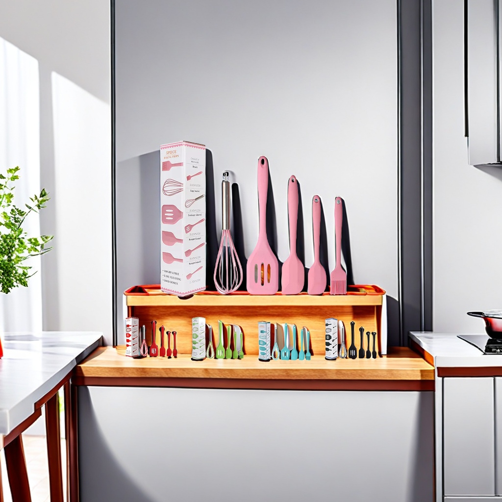 跨境硅胶烘焙5件套 现货包含刮刀油刷铲子打蛋器 耐高温烘焙工具套装 烘焙刮刀一体设计