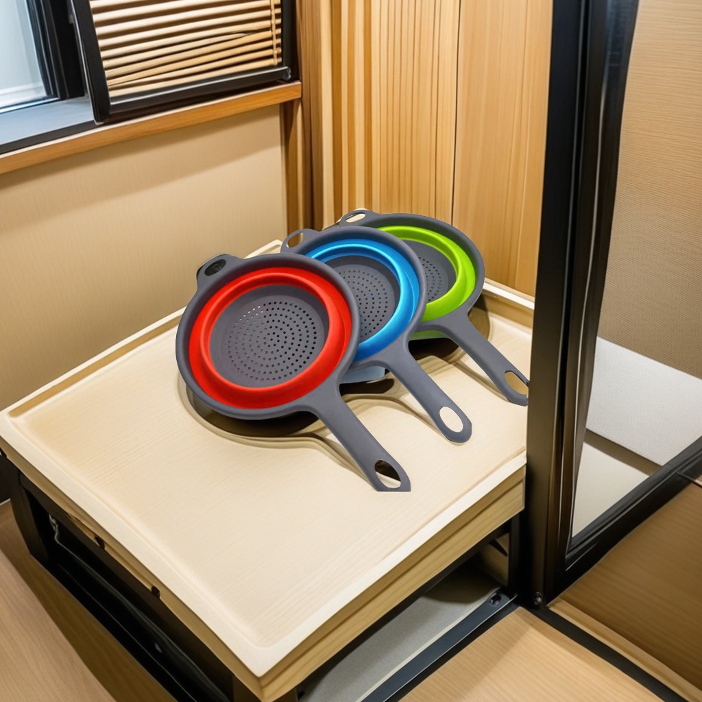 跨境日式厨房工具 多功能折叠沥水篮 带手柄圆形滤水篮 可伸缩洗菜篮 盆形设计便捷实用