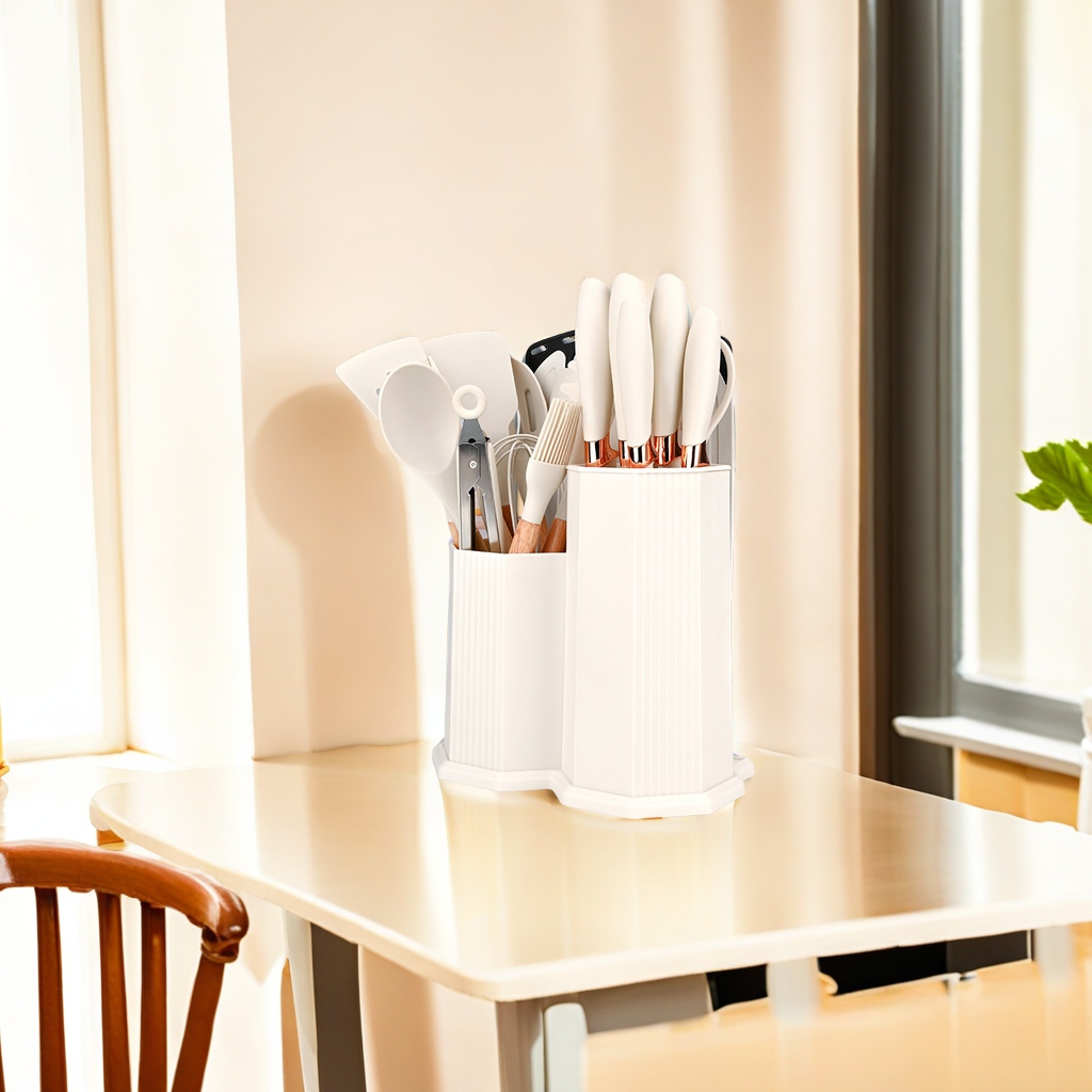 硅胶厨具19件套 木柄铲勺烹饪勺铲 刀具组合套装 厨房不锈钢套刀 带收纳桶现货 高品质耐用实用详情图2