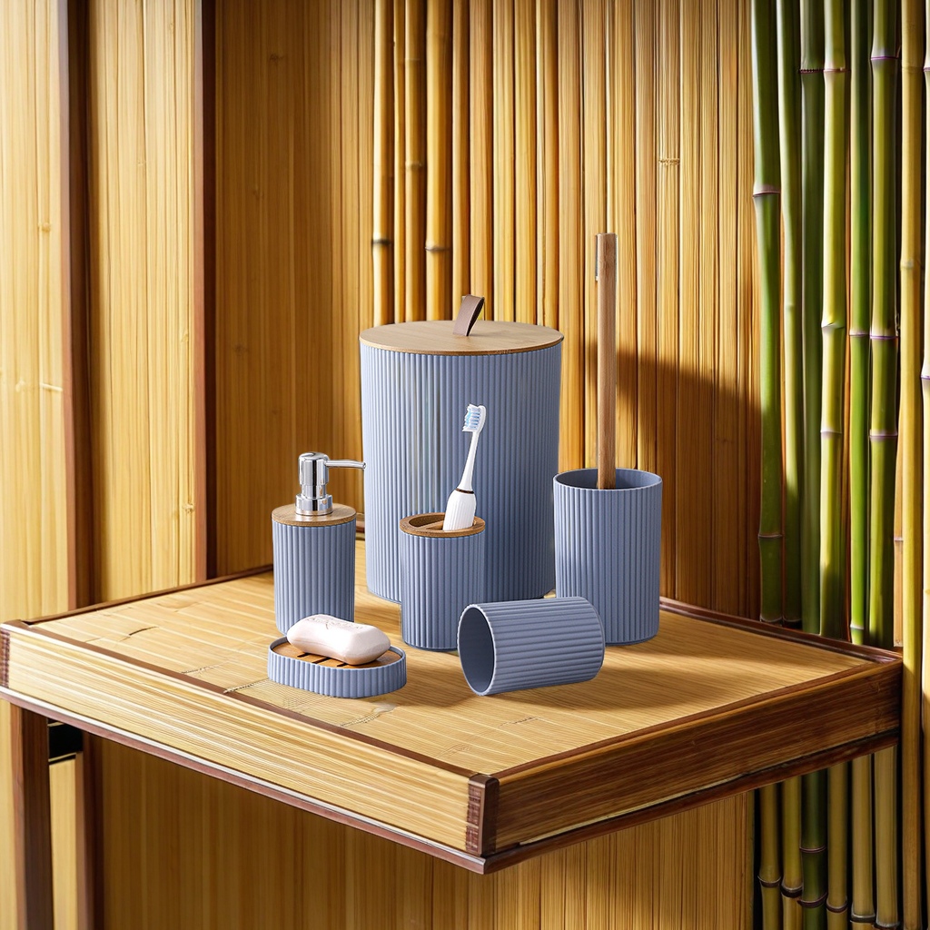 外贸出口家用卫浴六件套装高档优质马桶刷乳液瓶牙刷杯皂盒漱口杯垃圾桶一体简约风卫浴套件洗护用品马桶刷套装