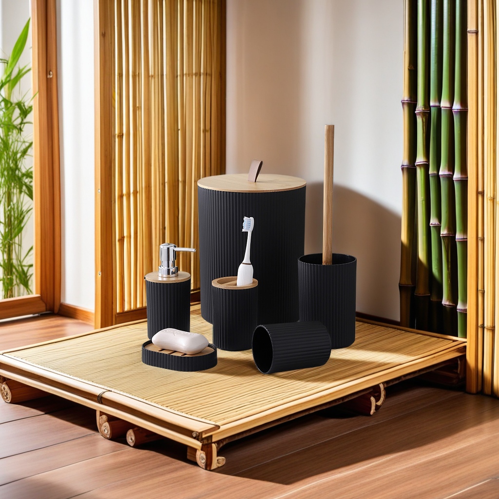 外贸出口家用卫浴六件套装高档优质马桶刷乳液瓶牙刷杯皂盒漱口杯垃圾桶一体简约风卫浴套件洗护用品马桶刷套装详情图2