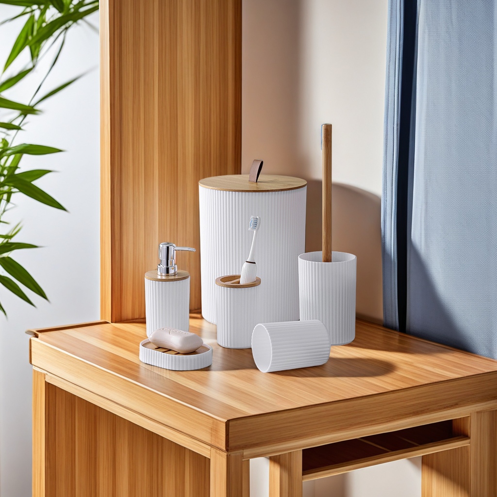 外贸出口家用卫浴六件套装高档优质马桶刷乳液瓶牙刷杯皂盒漱口杯垃圾桶一体简约风卫浴套件洗护用品马桶刷套装详情图3