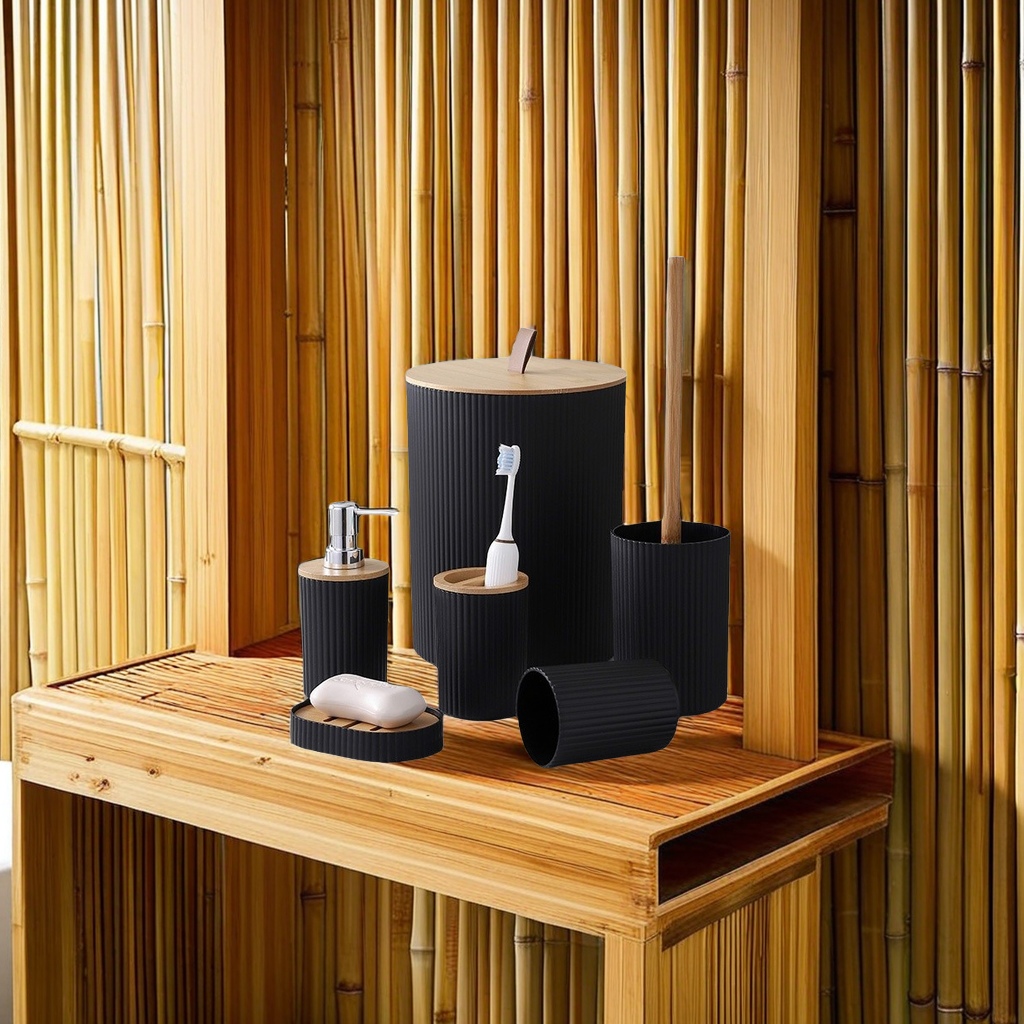 外贸出口家用卫浴六件套装高档优质马桶刷乳液瓶牙刷杯皂盒漱口杯垃圾桶一体简约风卫浴套件洗护用品马桶刷套装详情图5