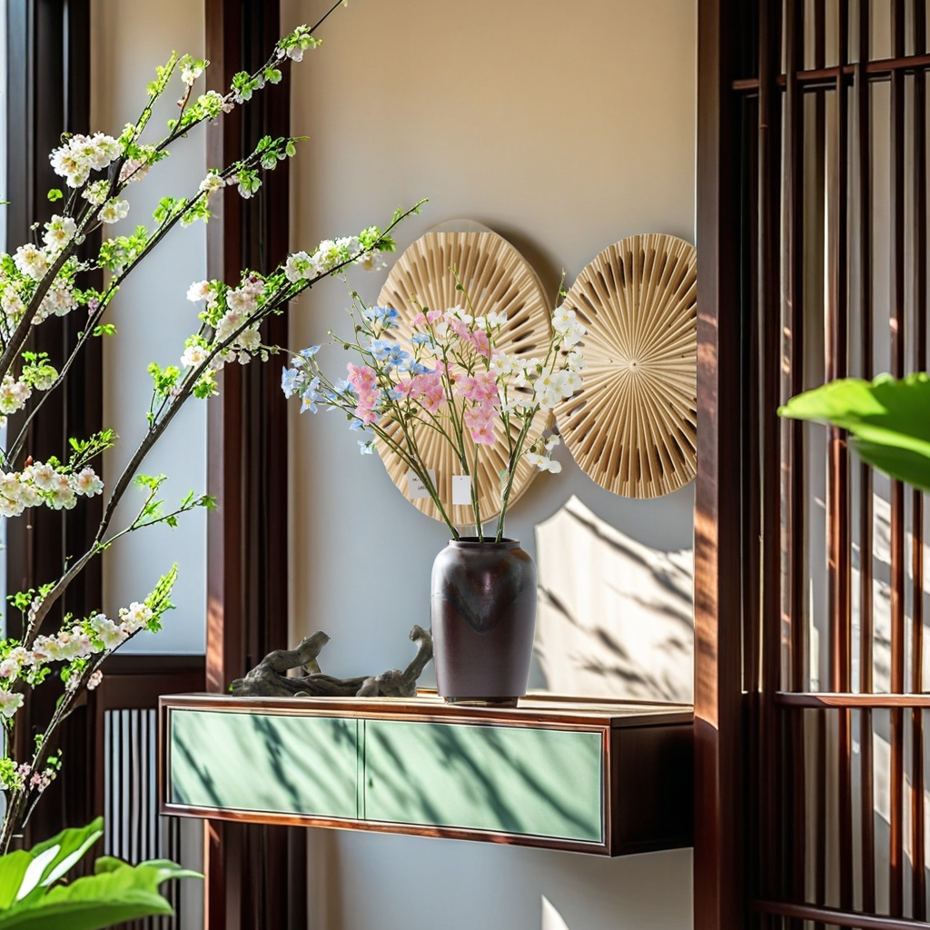 Chinese-style home decoration artificial flower film, cherry blossom arrangement, living room decoration, winter jasmine, realistic touch, artificial plant manufacturer wholesale, high-quality floral art Application Scenario