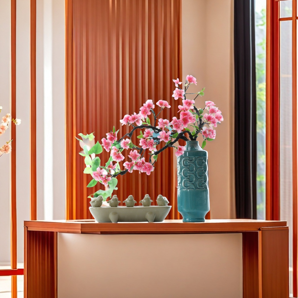 Red plum blossoms, artificial flowers, large foam branches, cherry blossoms, silk flowers, soft furnishings, home decoration, scene arrangement, artificial plants, ecological beautification of space details Picture