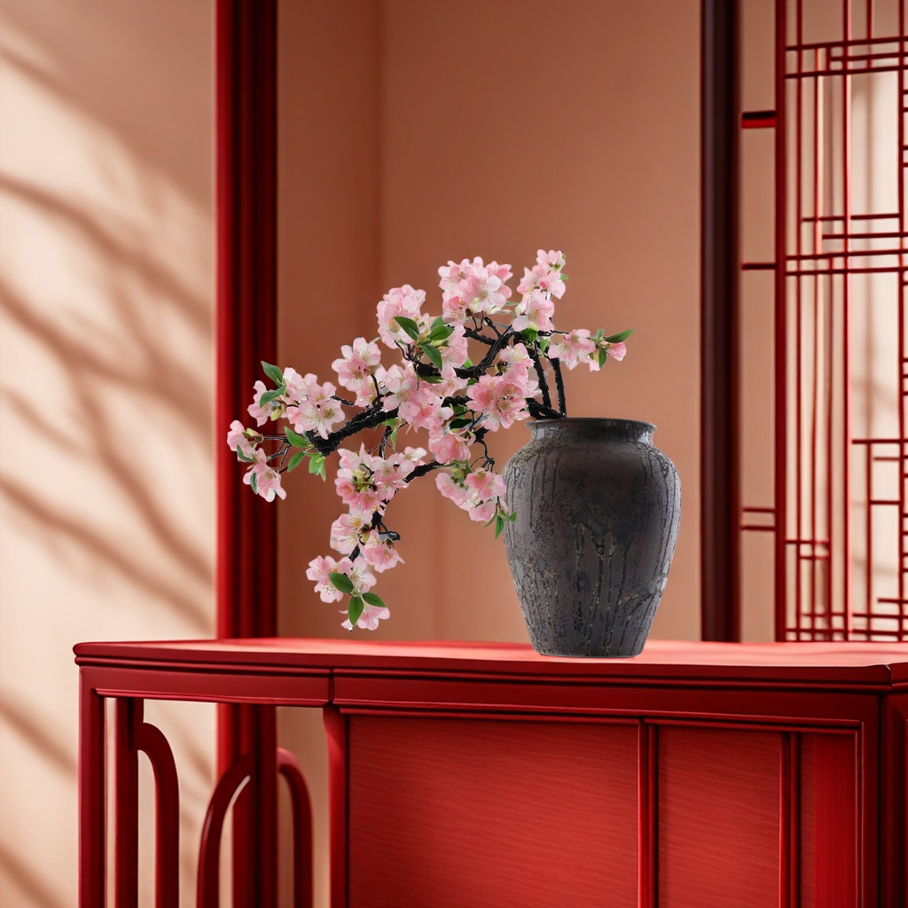 Red plum blossoms, artificial flowers, large foam branches, cherry blossoms, silk flowers, soft furnishings, home decoration, scene arrangement, artificial plants, ecological beautification of space Application Scenario