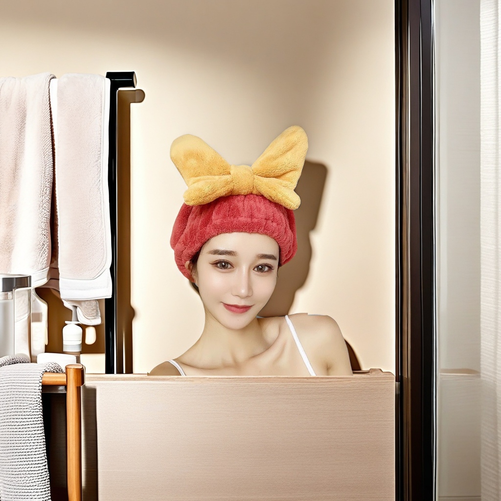 Coral velvet shower cap Women's Super absorbent Quick drying hair cap Cute bow design Thickened wipe scarf dry towel Wholesale Other categories thumbnail