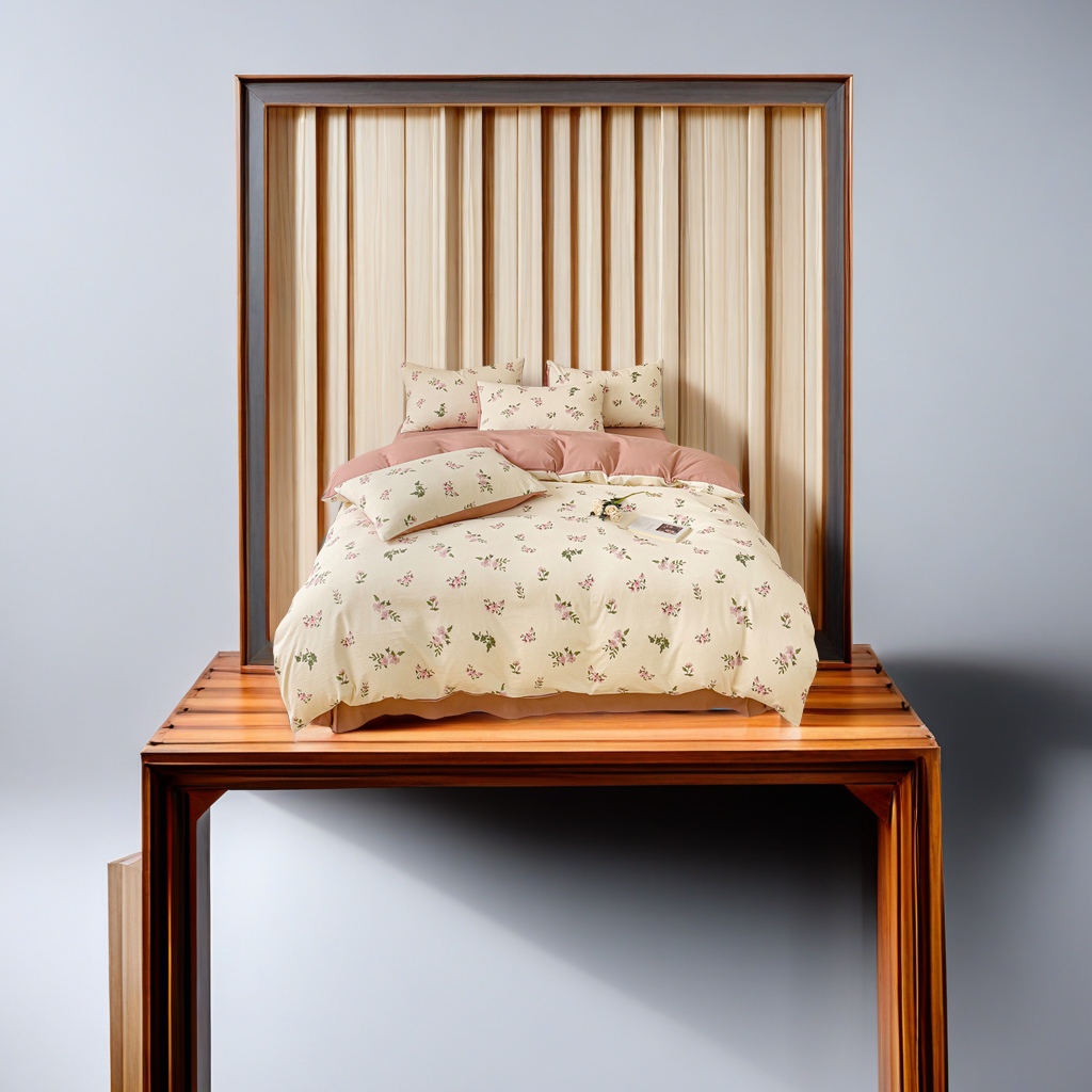 Nantong Home Textile Sweet French Floral Print Bedding four-piece set, AB side bed sheet and quilt cover, suitable for all seasons, warm and comfortable, other categories compatible