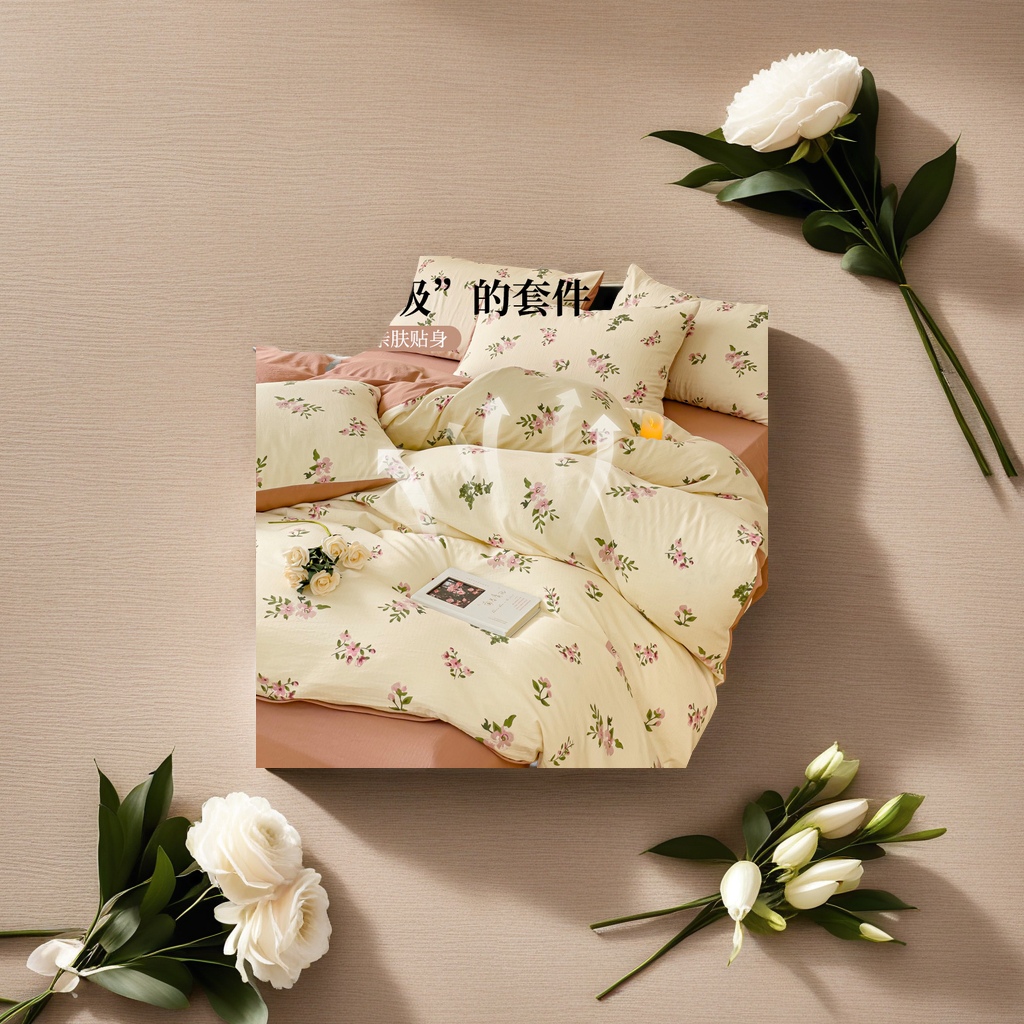 Nantong Home Textile Sweet French Floral Print Bedding four-piece set, AB side bed sheet and quilt cover, suitable for all seasons, warm and comfortable, other categories compatible details Picture