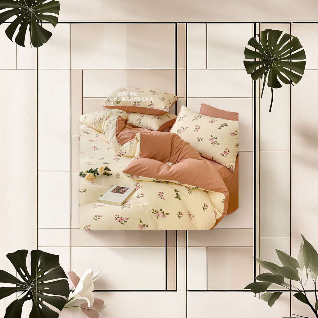 Nantong Home Textile Sweet French Floral Print Bedding four-piece set, AB side bed sheet and quilt cover, suitable for all seasons, warm and comfortable, other categories compatible Specification image