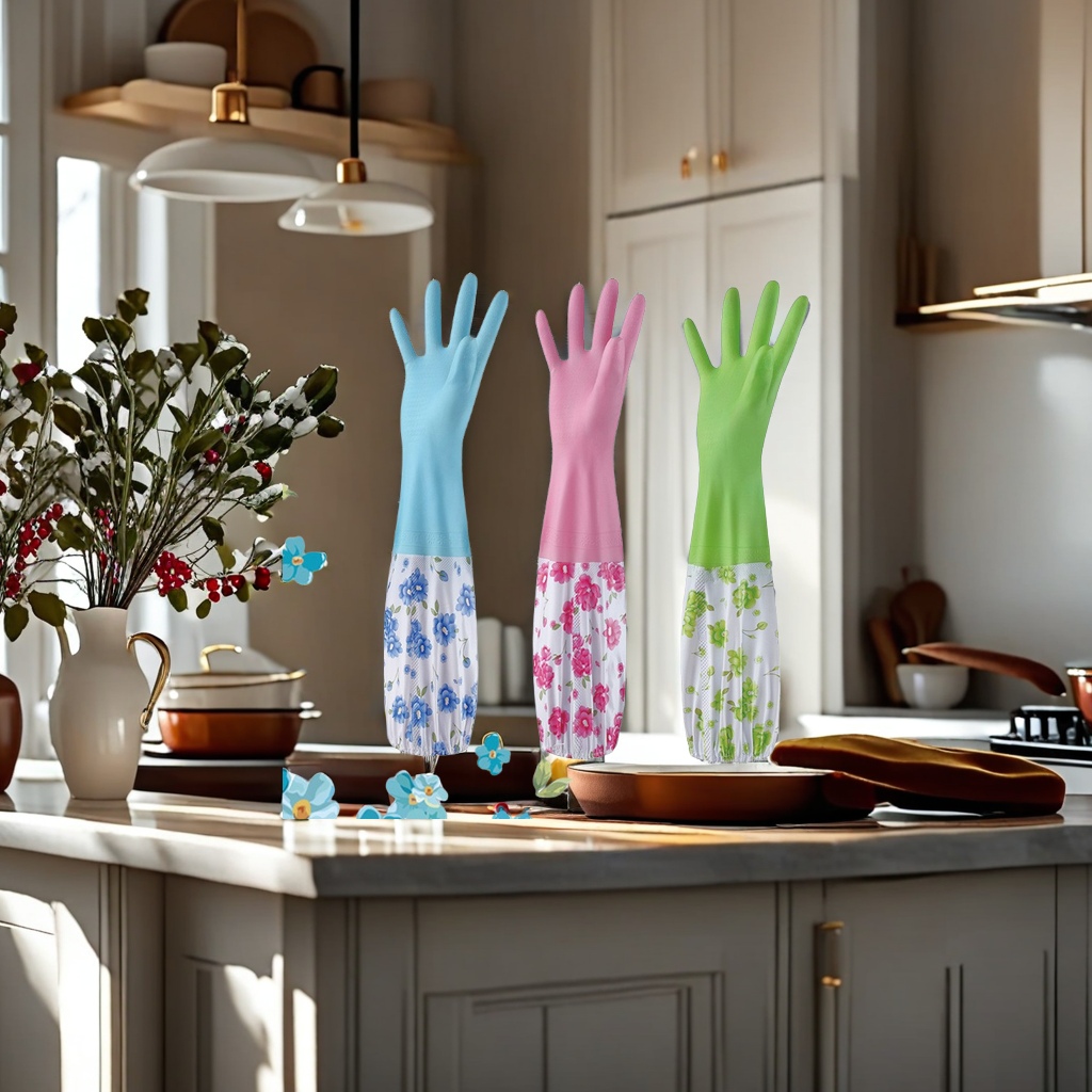 厨房家务洗碗洗衣服手套女冬天加绒加厚长款 耐用防水冬季保暖加长家务手套