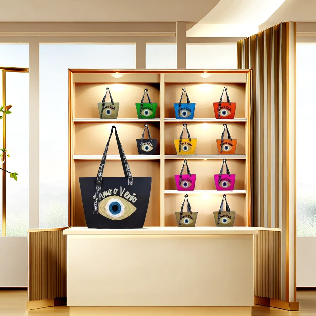 时尚卡通眼睛图案帆布手提袋 轻便耐用环保购物袋 大容量便携包帆布包