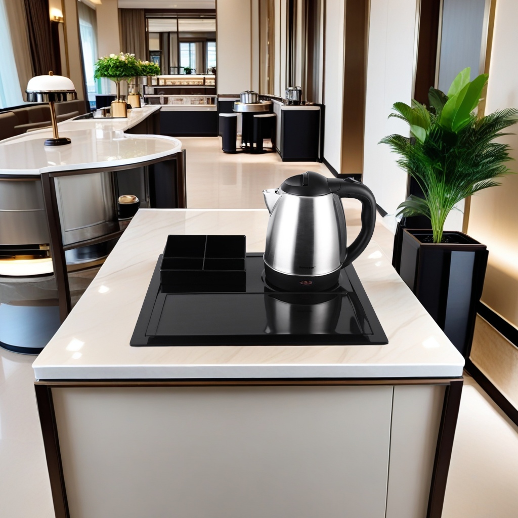 Special electric kettle tray set for star hotels, made of high-quality stainless steel, melamine electric kettle supplier direct sales, high-end, durable and practical details Picture