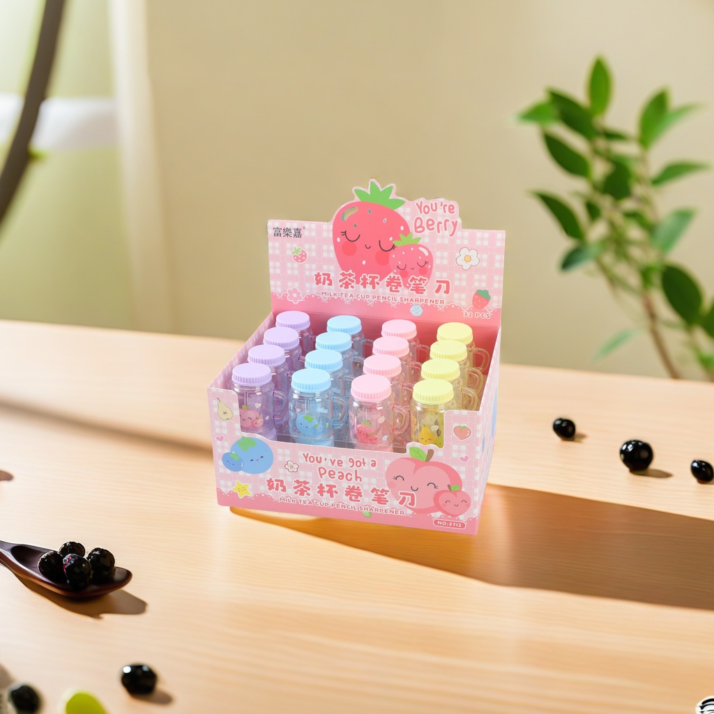 Pencil sharpeners, fruit single-hole milk tea cups, creative pencil sharpeners, student stationery, children's cartoon gifts, wholesale milk tea cups, pencil sharpeners, student supplies Item Picture