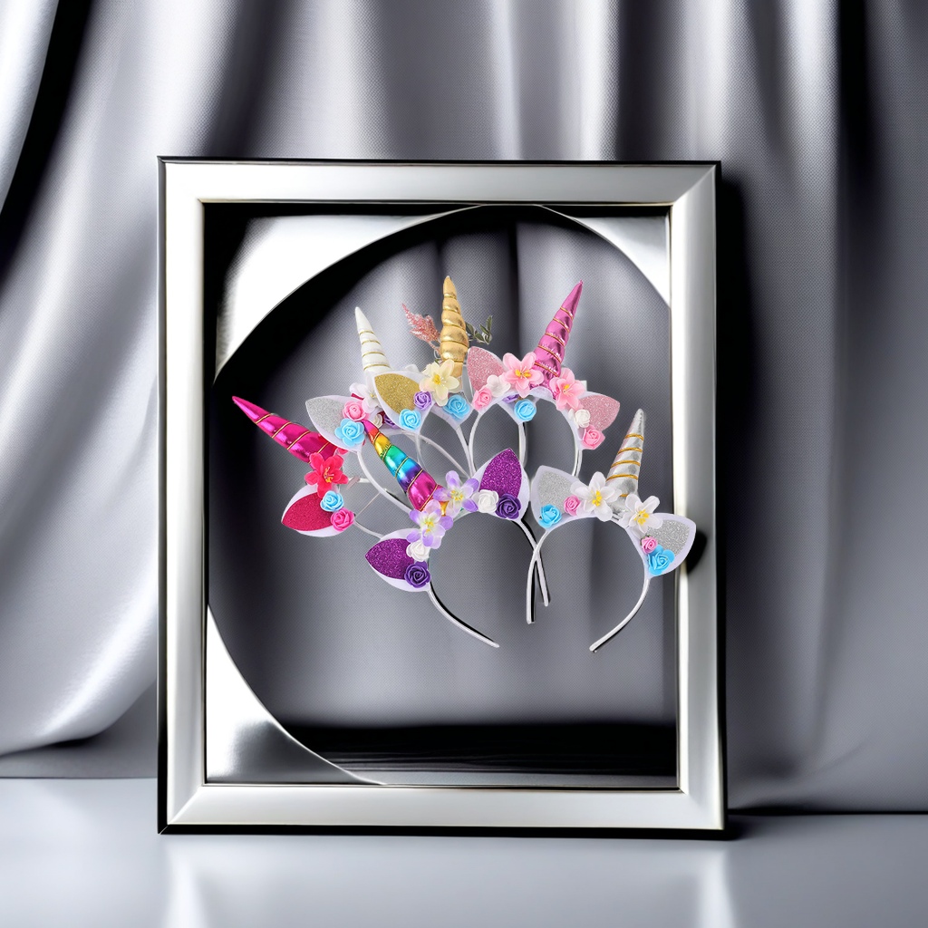 Factory direct supply of gold-embossed handicrafts, silver fabric unicorn headbands, special headbands for Children's Day performances, headband props, and unicorn-themed decorations