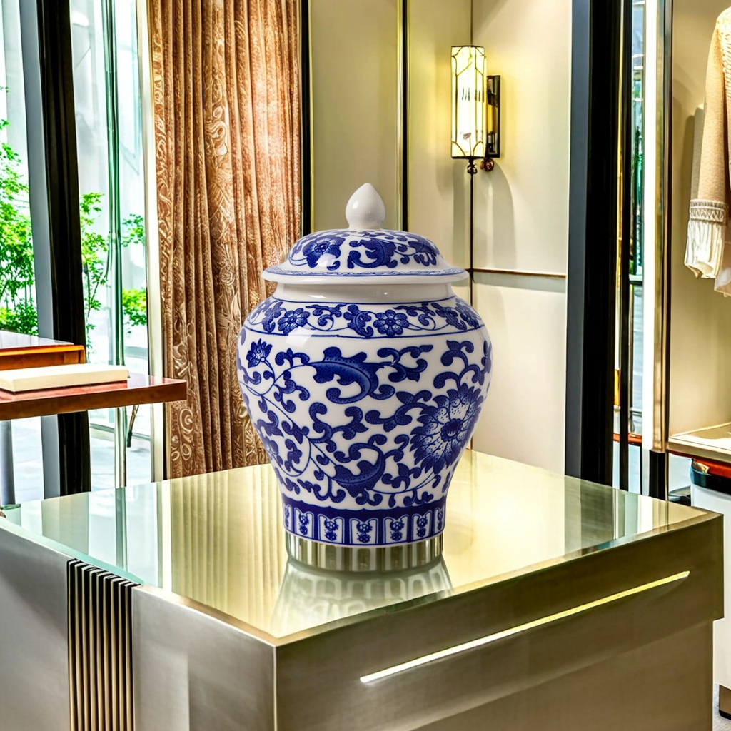 Classical style ceramic blue and white porcelain tea canister, sealed storage canister, tea preservation canister, tea set storage canister, home decoration Item Picture