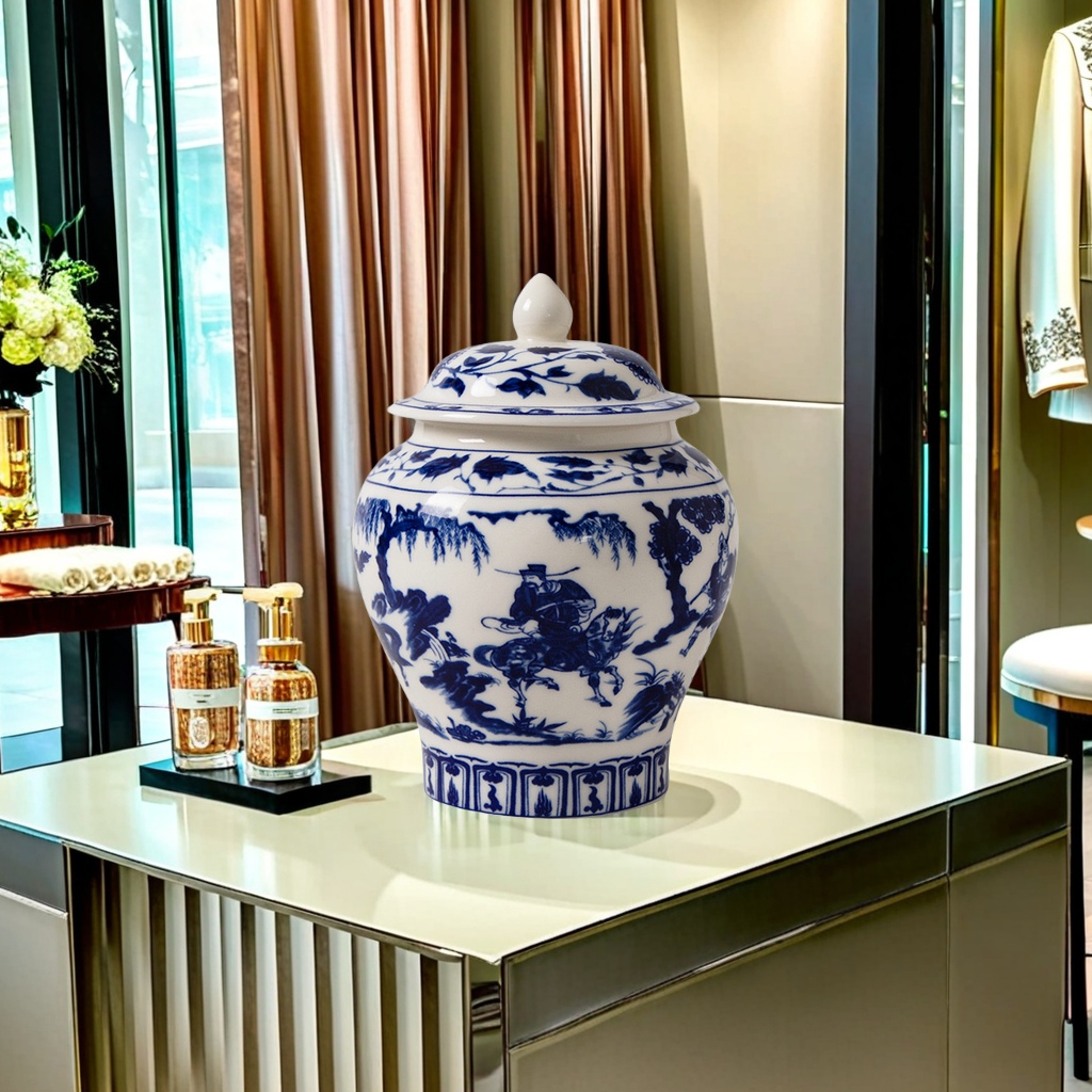 Classical style ceramic blue and white porcelain tea canister, sealed storage canister, tea preservation canister, tea set storage canister, home decoration Application Scenario