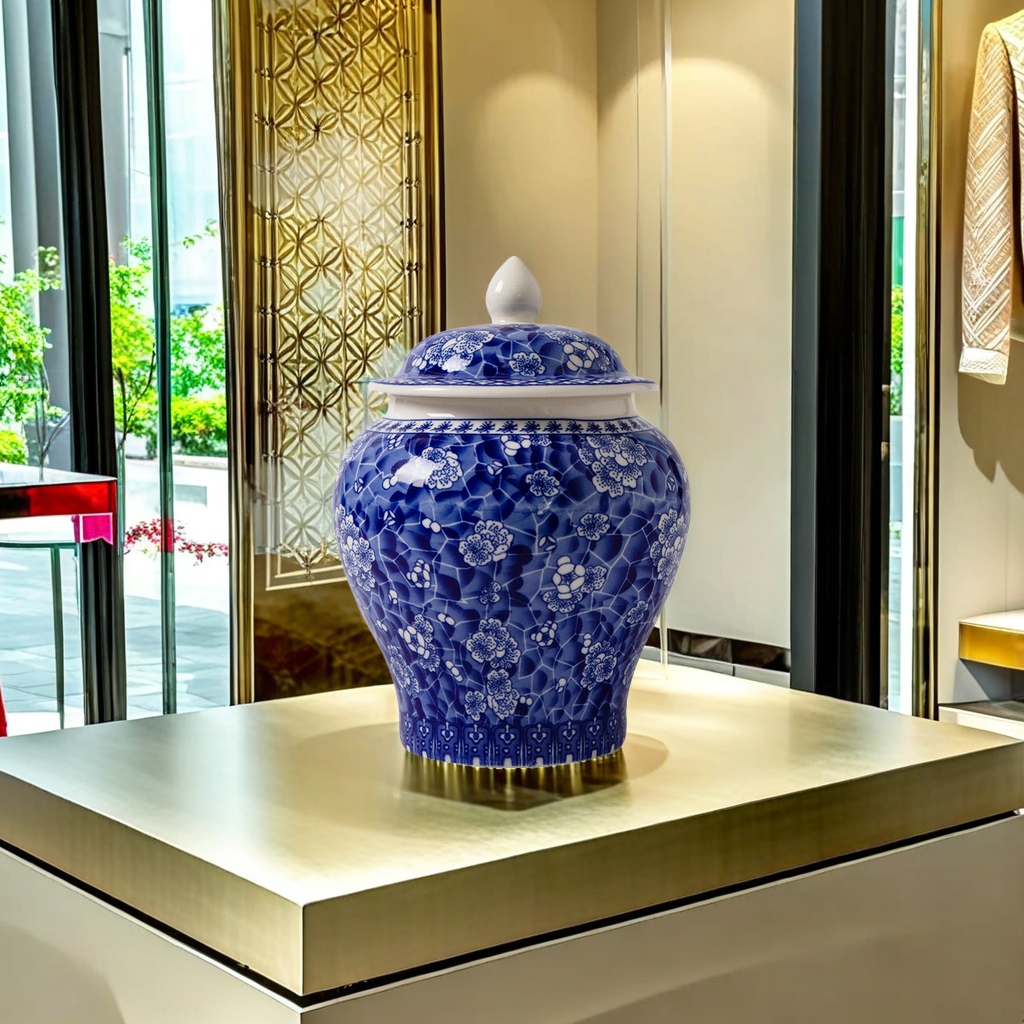 Classical style ceramic blue and white porcelain tea canister, sealed storage canister, tea preservation canister, tea set storage canister, home decoration Specification image