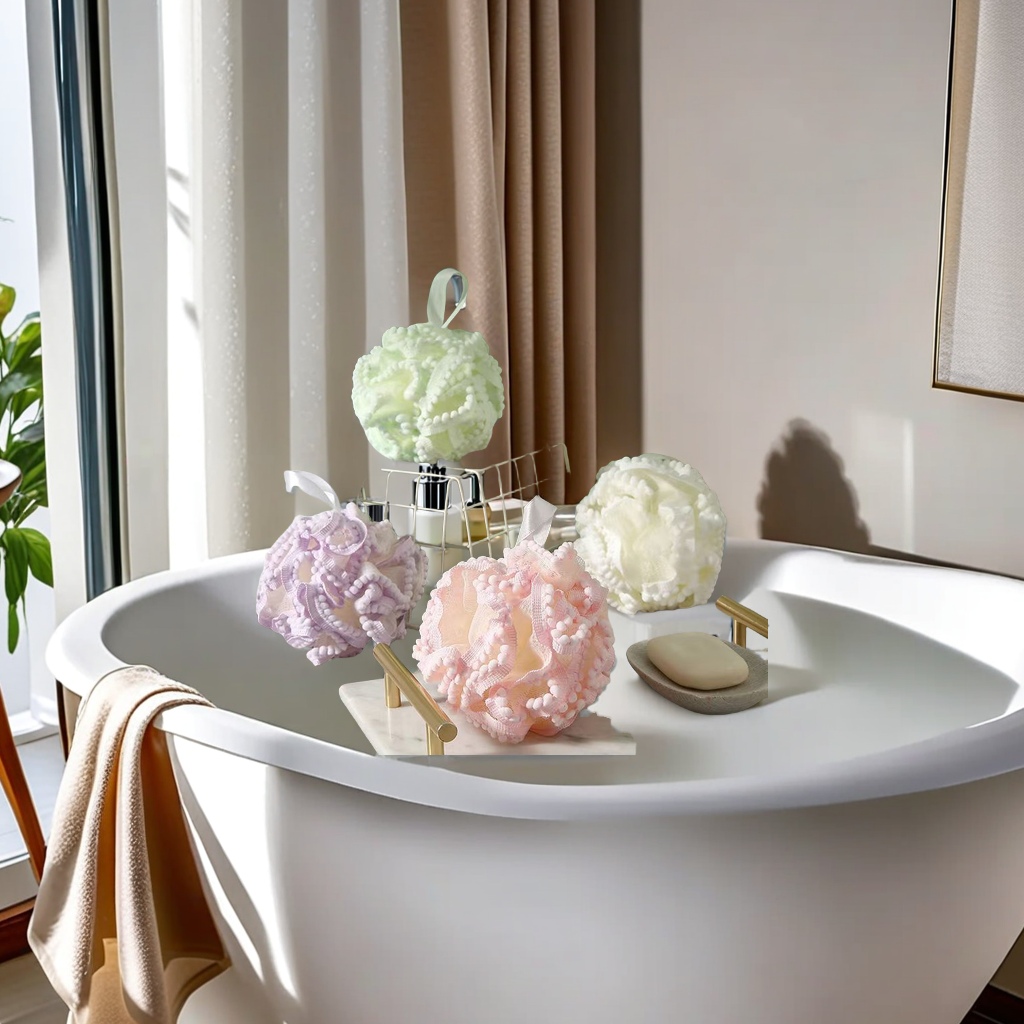 55g large pearl particle lace bath ball, soft and bubble-free, bath wipe, bath towel, bath brush, easy to scrub, bath flower, high-end and cute, essential for bathing details Picture