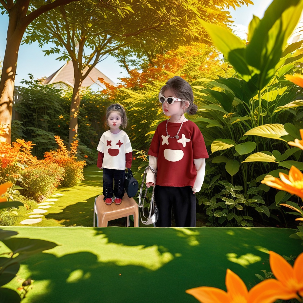 Spring new Korean-style faux two-piece long-sleeved sweatshirt for children, fashionable and cute girls' top, selected from other categories details Picture