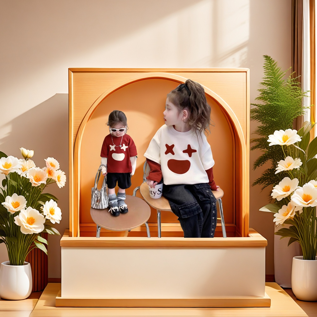 Spring new Korean-style faux two-piece long-sleeved sweatshirt for children, fashionable and cute girls' top, selected from other categories Item Picture