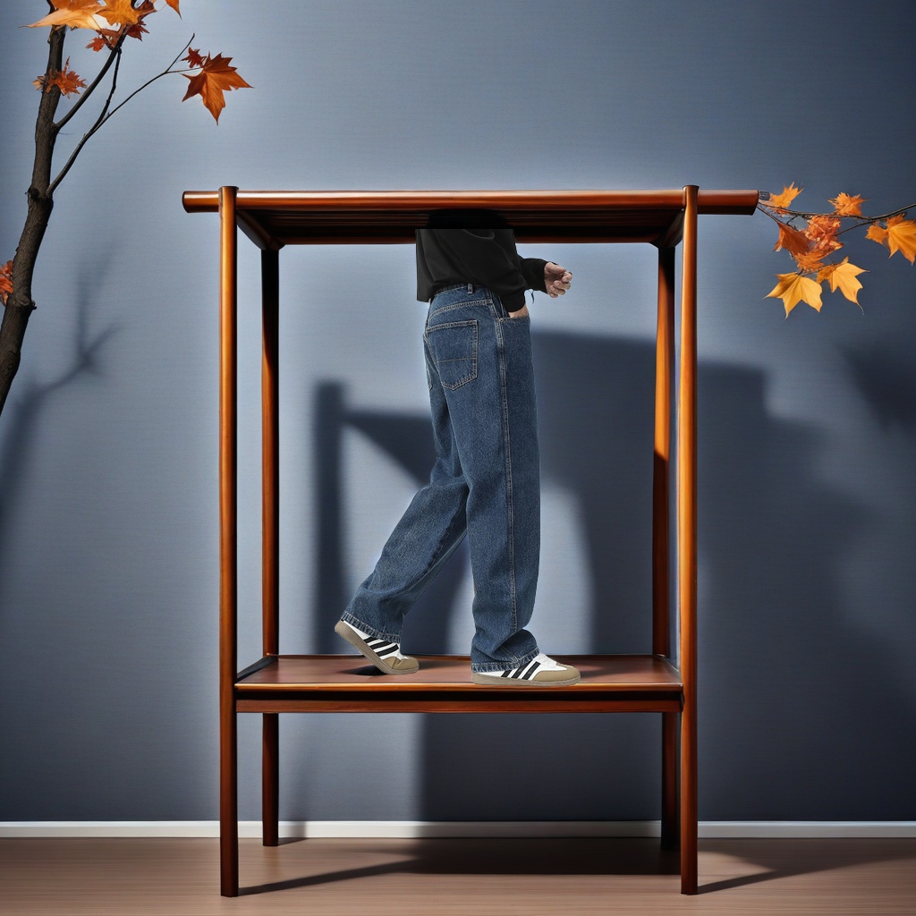 The new men's autumn and winter collection features deep blue Korean-style washed jeans. The mid-leg loose wide-leg long pants are suitable for sporty and casual men's wear details Picture