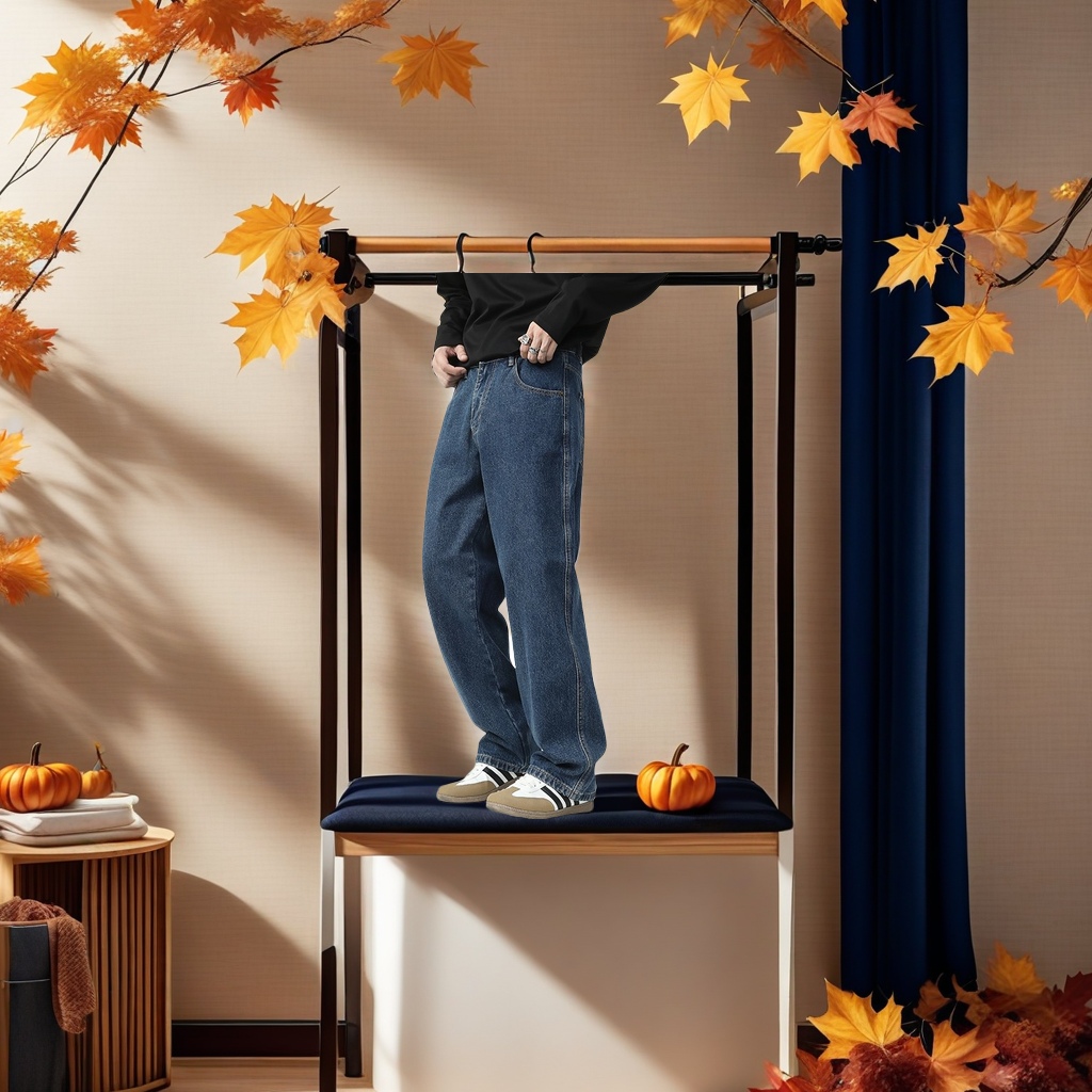 The new men's autumn and winter collection features deep blue Korean-style washed jeans. The mid-leg loose wide-leg long pants are suitable for sporty and casual men's wear Application Scenario