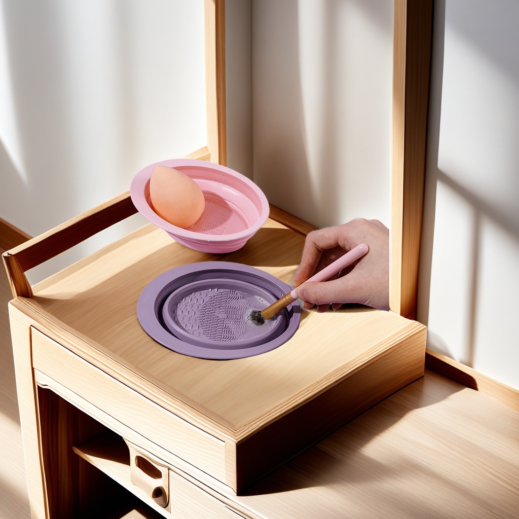 美妆蛋清洗盒化妆刷洗刷盒粉扑洗刷碗硅胶折叠清洁盒 美妆工具洁净必备 其他美妆工具一并清洁