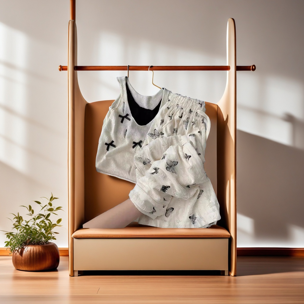 2024新款夏季甜辣妹吊带蝴蝶结休闲裤套装女 一整套搭配连衣裙两件套 轻松打造时尚潮流风格图