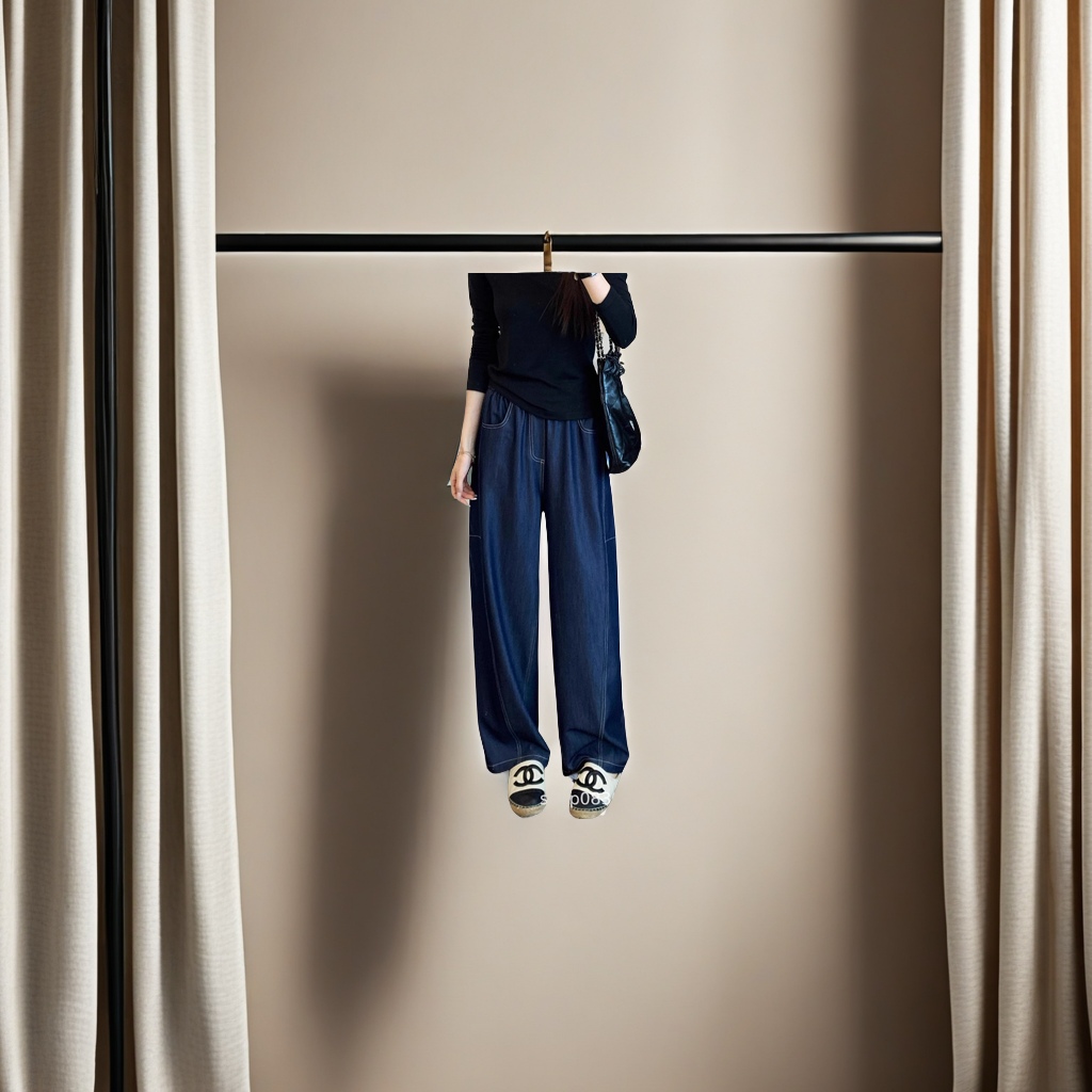 Old money style indigo dyed jeans, soft and smooth, cut line, curved knife, cocoon-shaped wide leg design. Other classification styles are available for selection