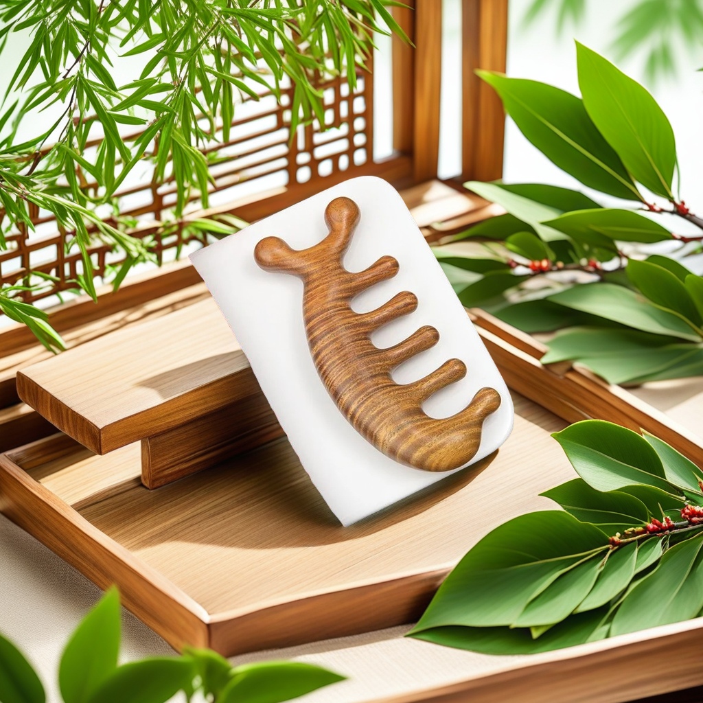 绿檀木按摩梳子，整木制作，不上油漆，打磨精细，材料厚实。产品图