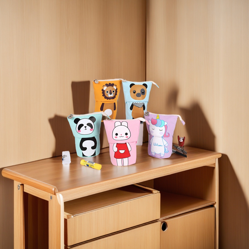 卡通大容量帆布笔筒 可爱多功能伸缩笔袋 小学生幼儿园文具盒 多功能学习用品收纳盒