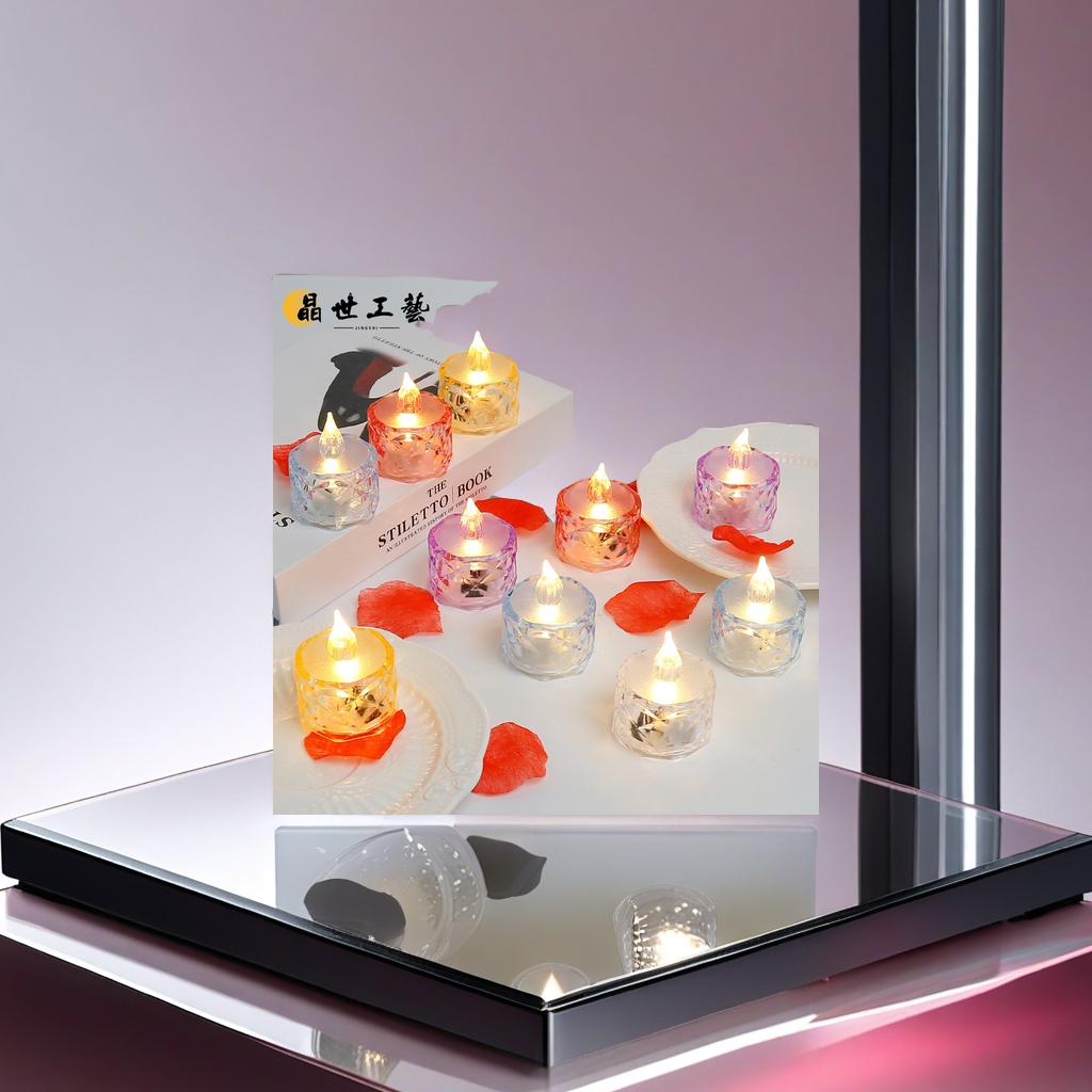 The romantic atmosphere of the Qixi Festival confession and proposal is created by LED mini electronic candle lights with transparent diamond-shaped crystal tea candles. The dazzling light creates a warm and cozy atmosphere details Picture