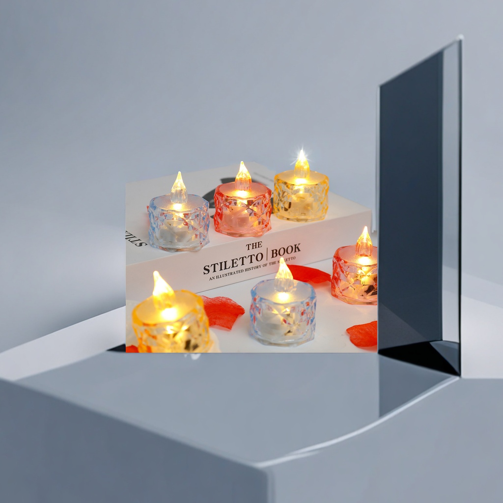 The romantic atmosphere of the Qixi Festival confession and proposal is created by LED mini electronic candle lights with transparent diamond-shaped crystal tea candles. The dazzling light creates a warm and cozy atmosphere Application Scenario
