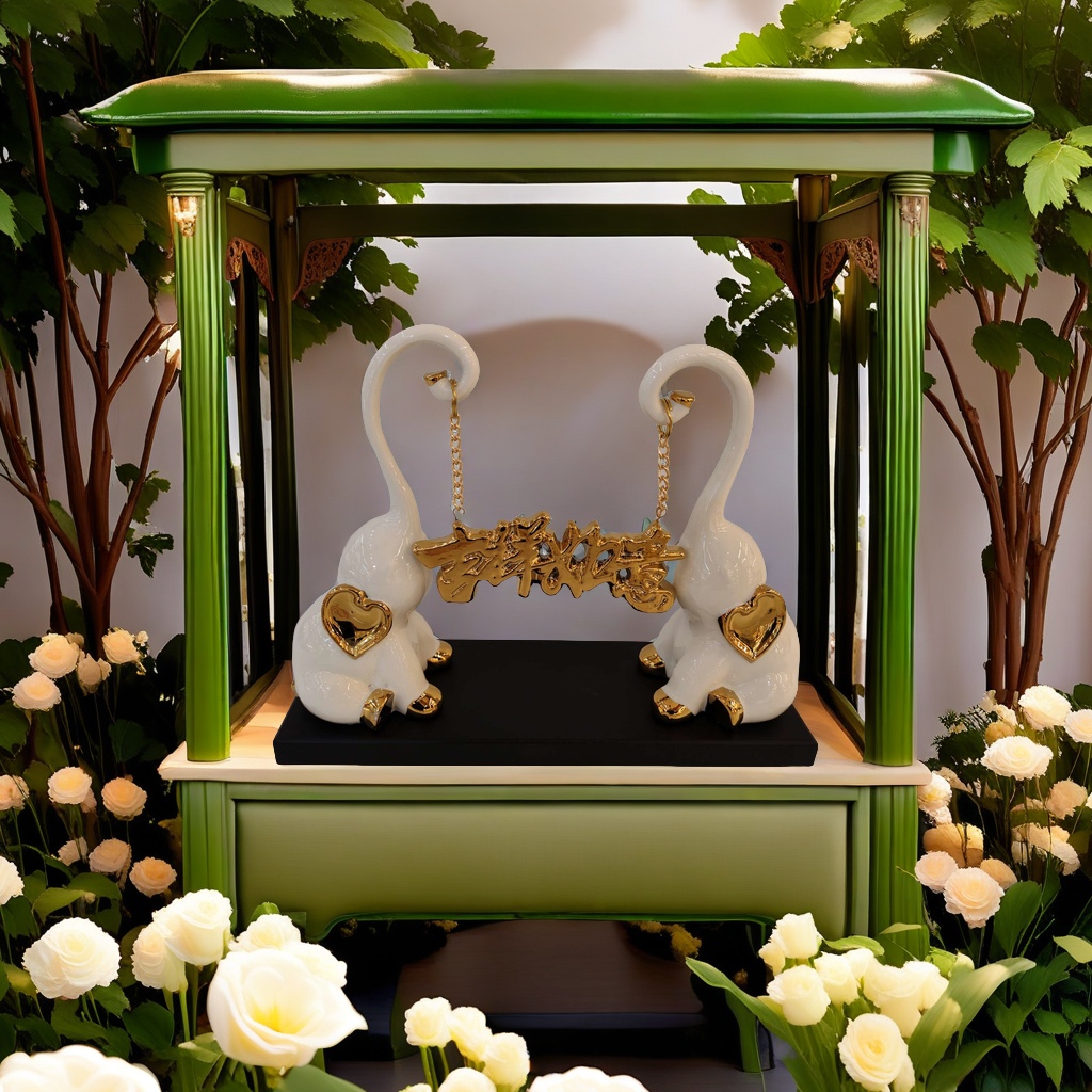 陶瓷工艺摆件情侣象细节图