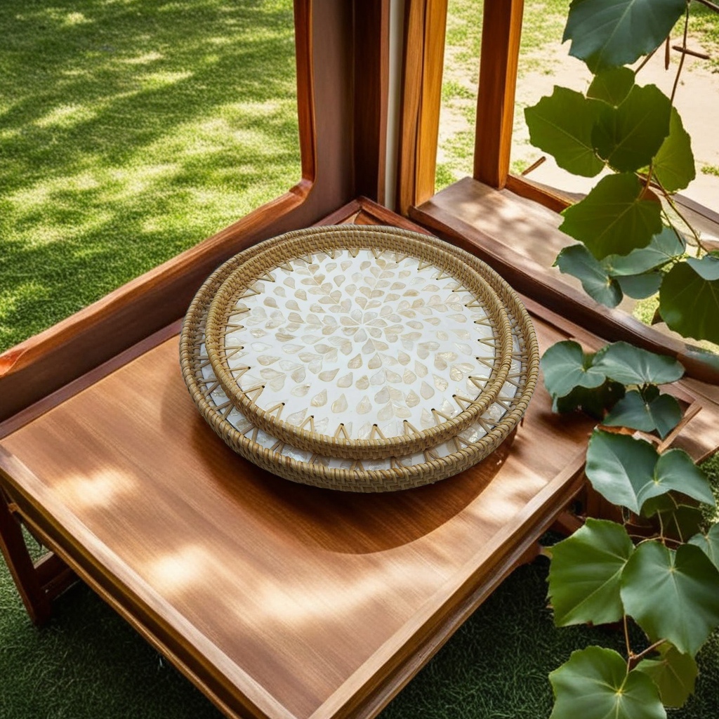 藤编篮子贝壳手工编织篮，欧美风情白底实物图