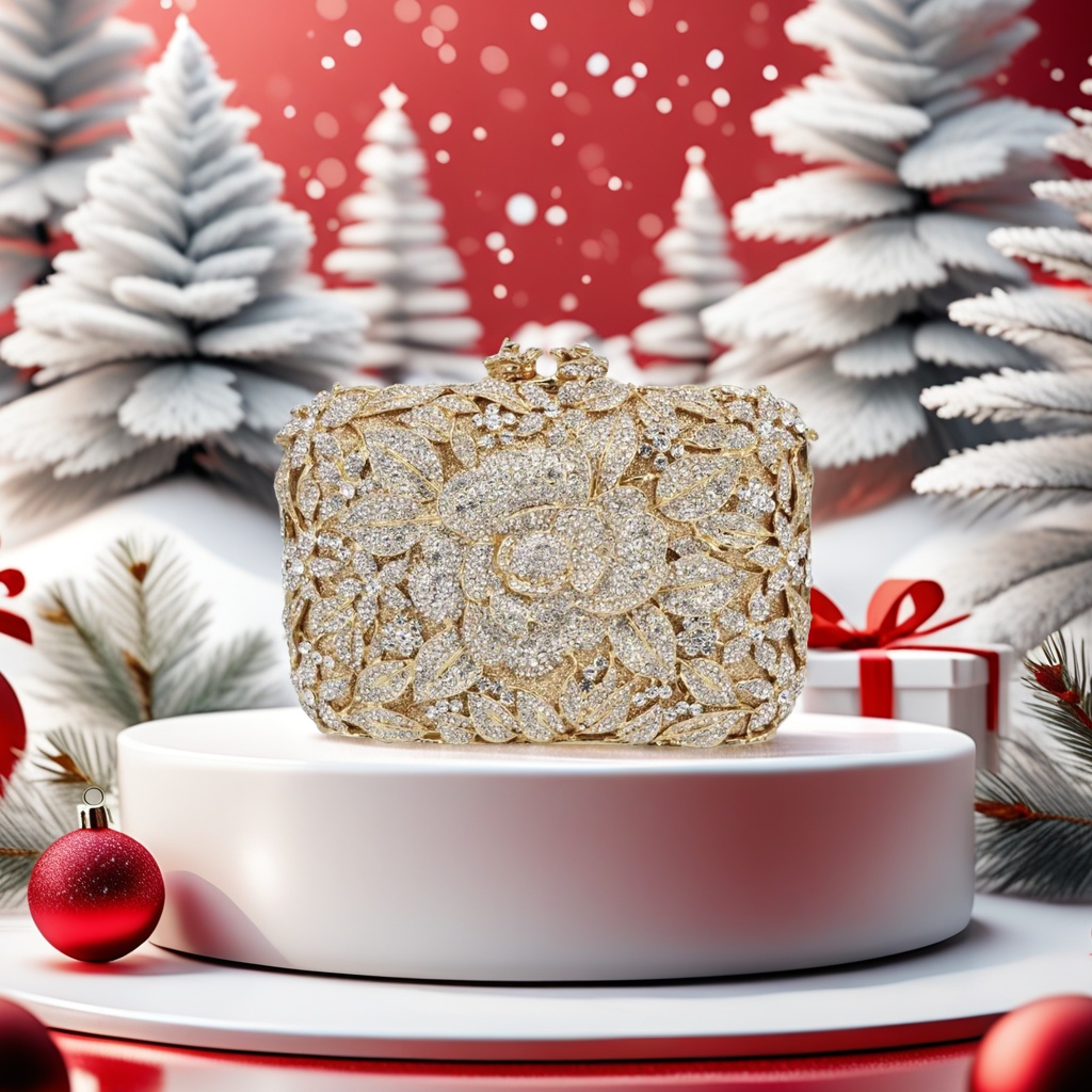 高档奢华满钻手拿包女士晚宴包个性手挎包白底实物图