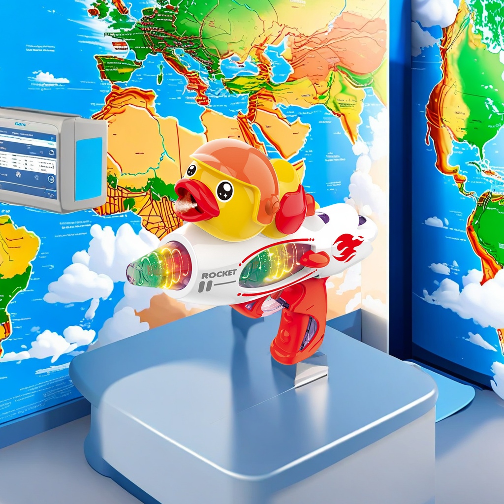 新款儿童玩具电动快乐萌鸭旋光喷雾火箭枪 安全无毒创意互动游戏礼品