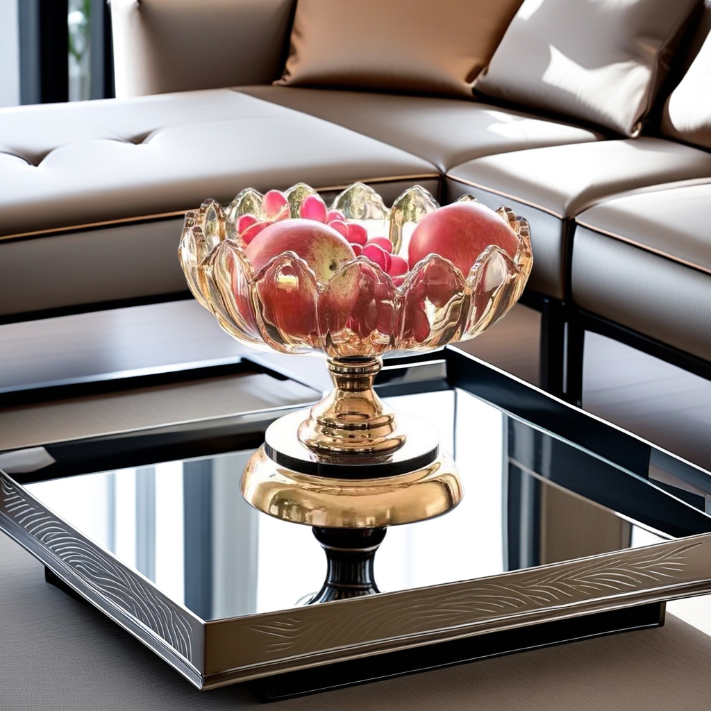 European-style creative metal fruit plate, living room home decoration fruit plate, glass coffee table, dried fruit plate wholesale factory direct sales, cross-border snack plate, high-quality home products, Yangxuan 104 Application Scenario