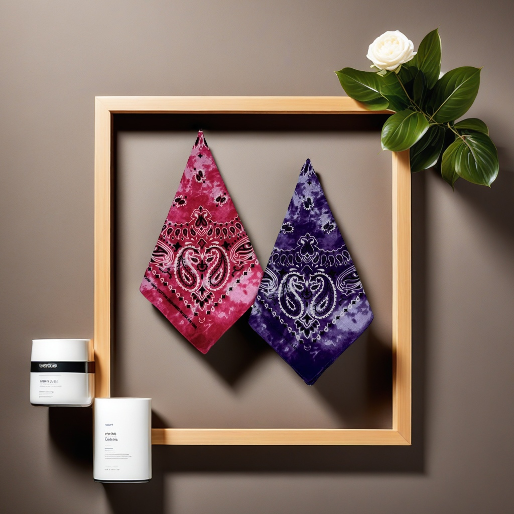 All-cotton tie-dyed printed square towel, pure cotton hip-hop trend style outdoor cycling sun protection face mask headscarf, comfortable, breathable, sweat-absorbing and non-fading square towel details Picture