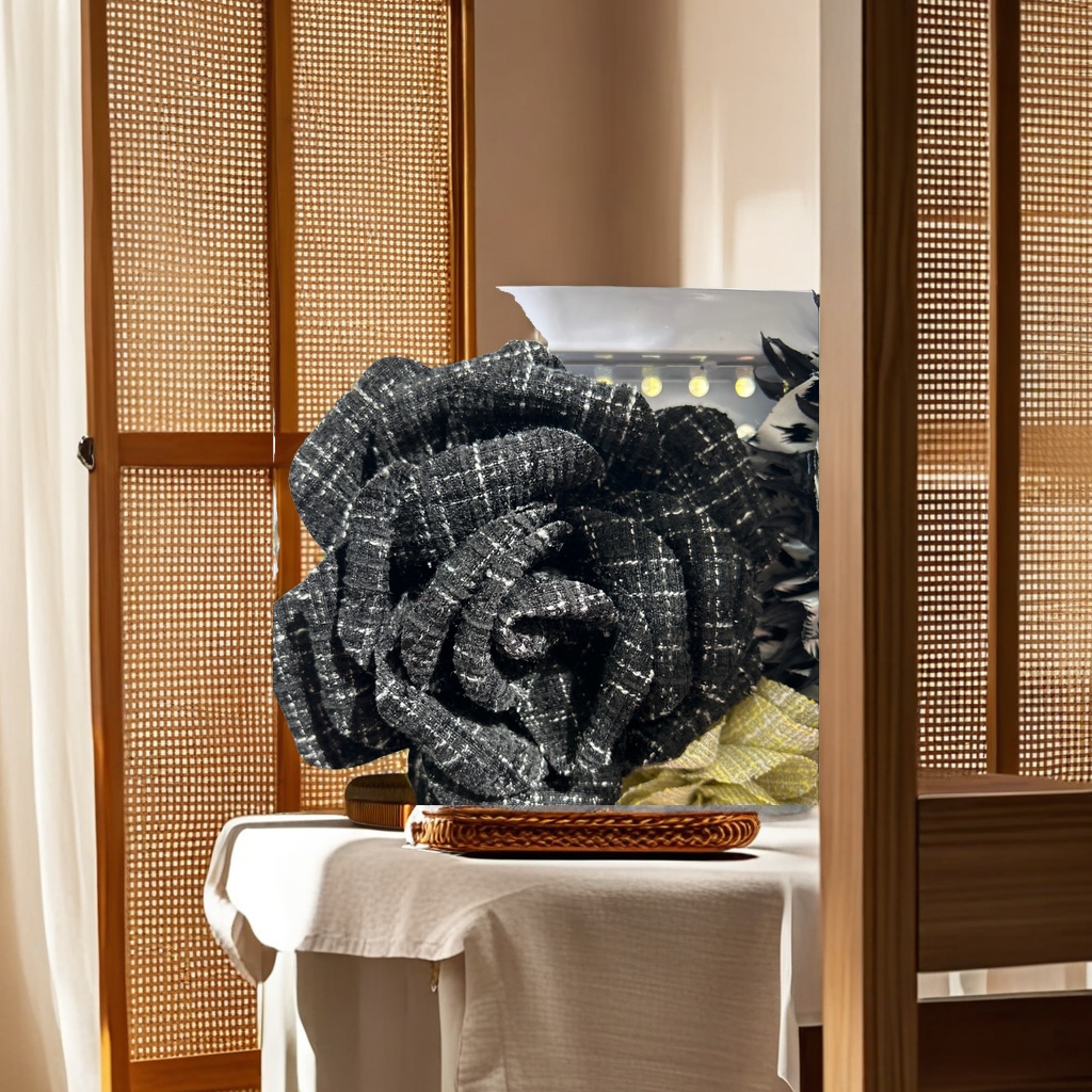 韩版小香风千鸟格布艺山茶花朵胸针 胸花鞋花发饰DIY手工材料包 创意配饰材胸针