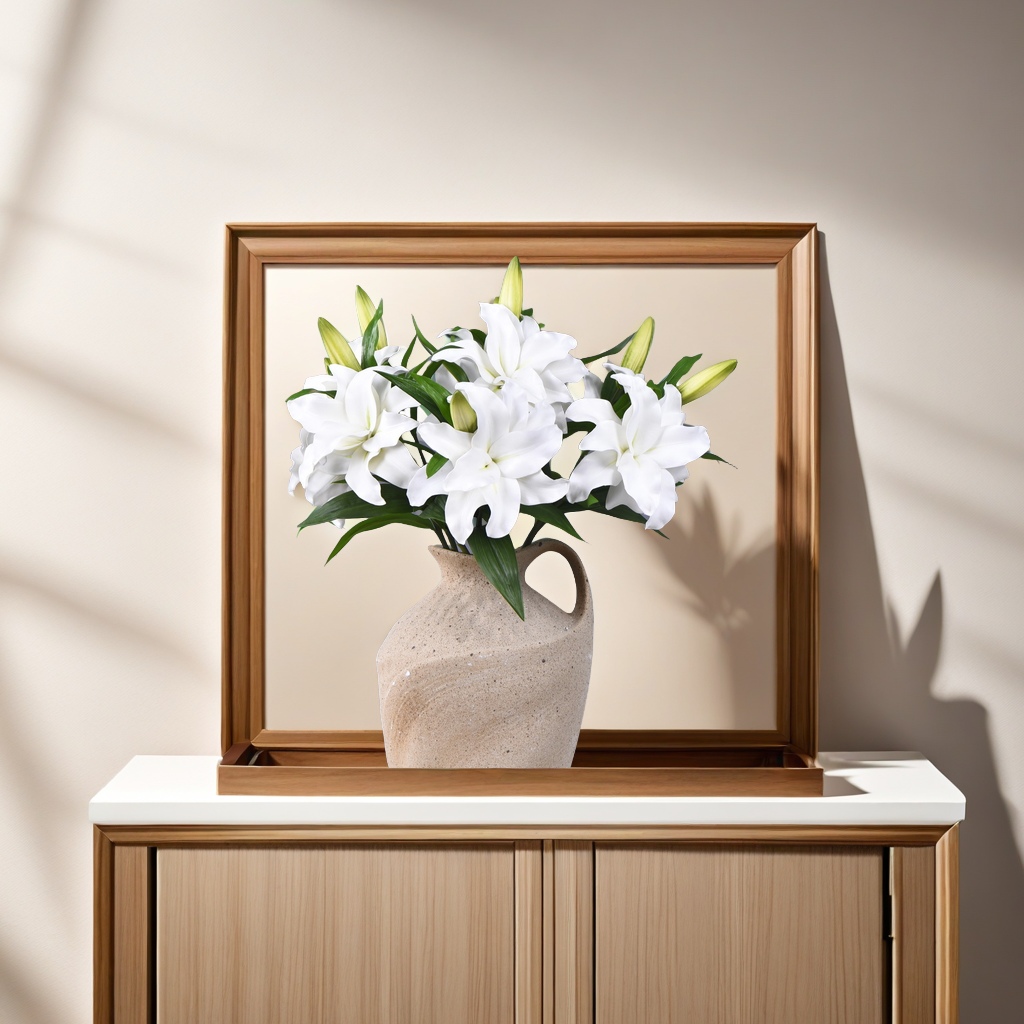 Factory direct sales of high-end EVA artificial lilies, 1 flower, 1 bud, small lilies, living room, hotel, wedding soft decoration flower arrangement, exquisite artificial flower gift box decoration