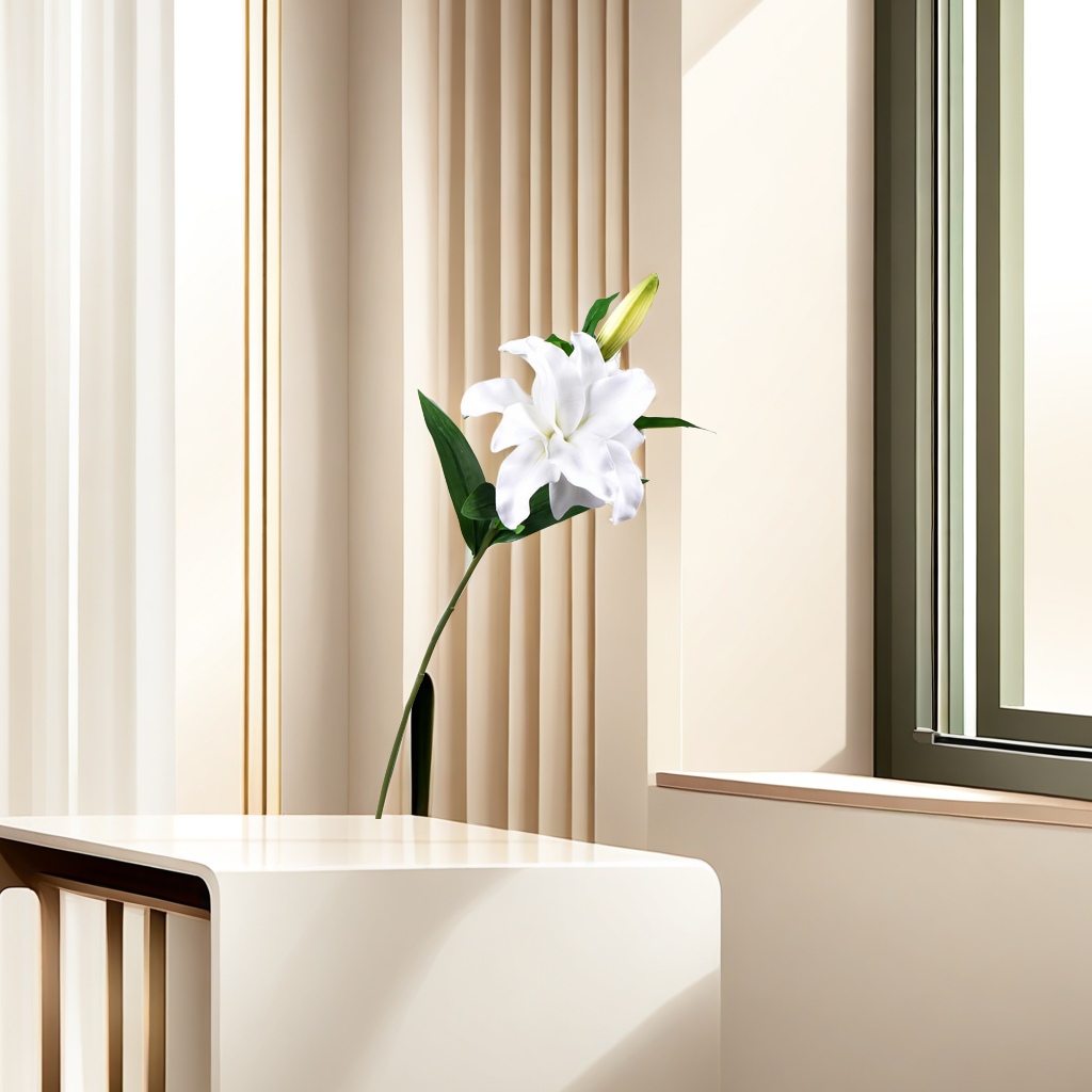 Factory direct sales of high-end EVA artificial lilies, 1 flower, 1 bud, small lilies, living room, hotel, wedding soft decoration flower arrangement, exquisite artificial flower gift box decoration Item Picture