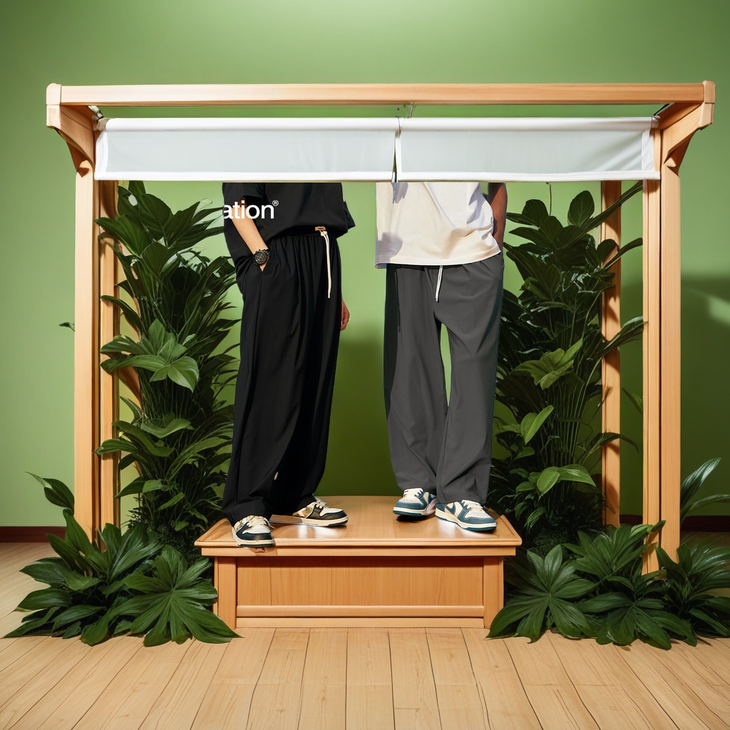 捷展男装2025春夏新品 街头格纹高弹阔腿裤 男女款速干空调裤 凉感舒适 其他分类热销